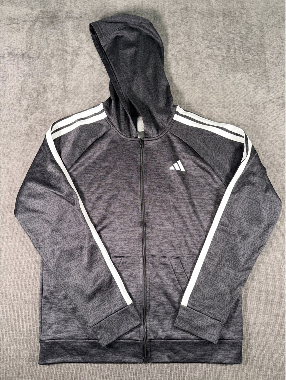 Adidas Boys' Black Full Zip Hoodie with White Stripes, Size XL